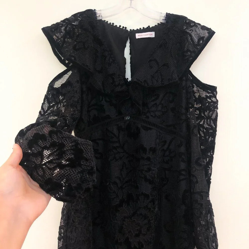 Red Carter Cold Shoulder Black Lace Mini Dress 6 - Picture 3 of 9
